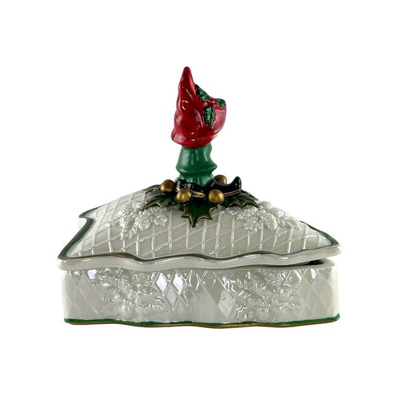 Vintage Hand Painted Cracker Barrel Christmas Tree Candy Trinket Dish With Pixie - Picture 14 of 16